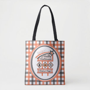 Retro Vintage Halloween Bord –Trick or Treat Plaid Tote Bag
