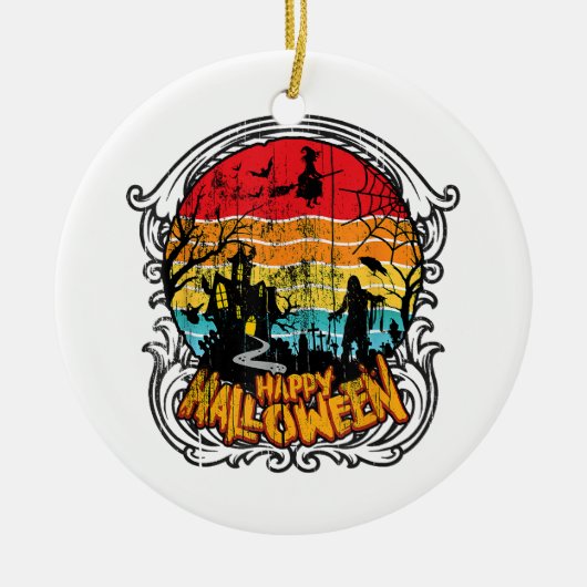 Retro Vintage Halloween - Oude Halloween Keramisch Ornament (Voorkant)