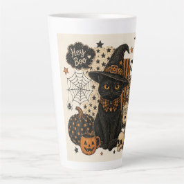 Retro Vintage Halloween Zwarte Kat Heksenhoed Grie Latte Mok