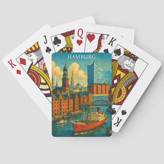Retro Vintage Hamburg Duitsland Elbphilharmonie  Pokerkaarten (Achterkant)