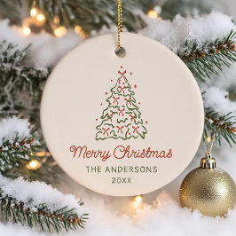 Retro Vintage Hand Drawn Christmas Holiday Party Keramisch Ornament