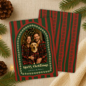 Retro Vintage Handgetekende Rood Groene Boog Foto Feestdagenkaart