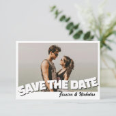 Retro Vintage Horizontale Trouwfoto Save The Date (Staand voorkant)