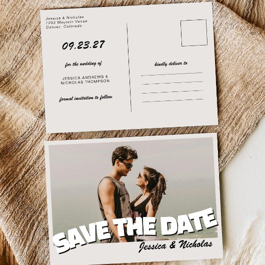 Retro Vintage Horizontale Trouwfoto Save The Date