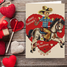 Retro Vintage Howdy Pardner Aangepaste Valentijnsd Feestdagen Kaart