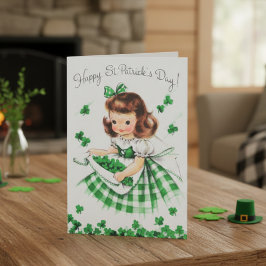 Retro Vintage Ierse Meisje met Shamrocks Feestdagen Kaart