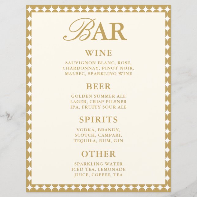 Retro Vintage Ivoor Bar Menu Bruiloft Tafelblad (Voorkant)
