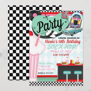 Retro Vintage Jaren 50 Diner Verjaardagsfeestje Kaart