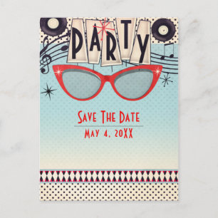 Retro Vintage Jaren 50 Feest Save the Date Aankondigingskaart