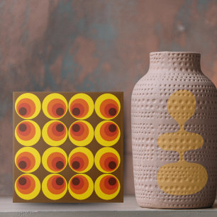 Retro vintage jaren 70 bruine gele oranje cirkels tegeltje