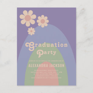 Retro Vintage Jaren 70 Pastelkleuren Afstudeerfees Uitnodiging Briefkaart