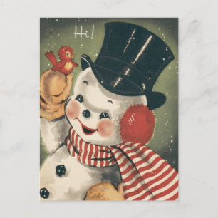 Retro Vintage Jolly Snowman Feestdagenkaart