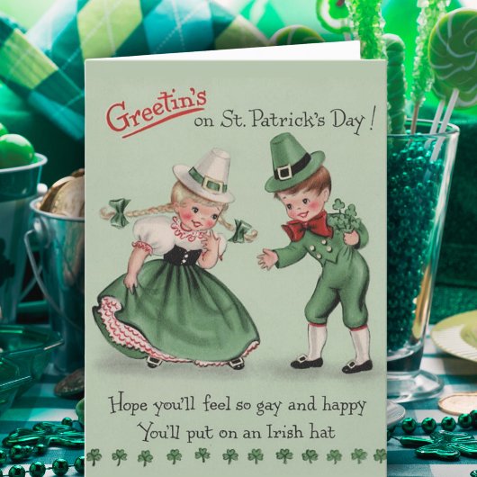 Retro Vintage Jongen & Meisje Custom St Patrick's  Feestdagen Kaart