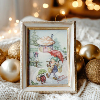 Retro Vintage Kabouter & Lieveheersbeestje Kerst G Briefkaart