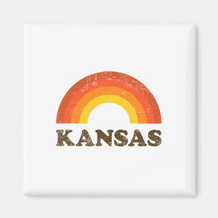 Retro Vintage Kansas Souvenir 70s Regenboog Distre Magneet