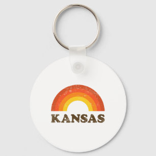Retro Vintage Kansas Souvenir 70s Regenboog Distre Sleutelhanger