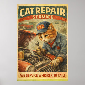 Retro Vintage Kat Mechanic Poster Muur Kunst