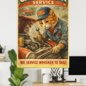 Retro Vintage Kat Mechanic Poster Muur Kunst (Thuiskantoor)