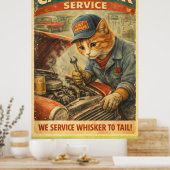 Retro Vintage Kat Mechanic Poster Muur Kunst (Keuken)