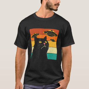 Retro Vintage Kat - Vliegende UFO Melkweg Dierenli T-shirt