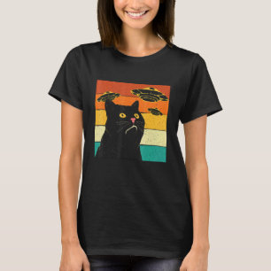 Retro Vintage Kat - Vliegende UFO Melkweg Dierenli T-shirt