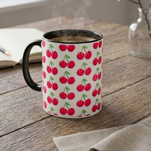 Retro Vintage Kersenpatroon Koffie Mok