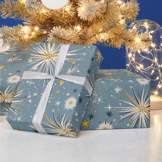 Retro Vintage Kerst: Atomic Sterrennacht Cadeaupapier (Feestdagen)