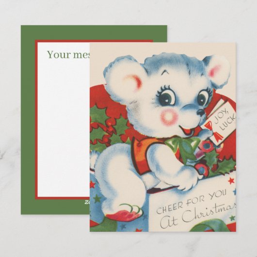 retro vintage kerst beer feestdagenkaart (Voorkant / Achterkant)