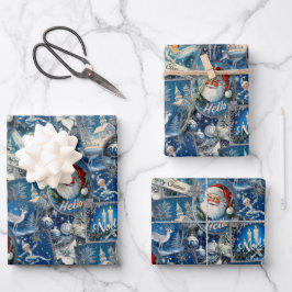Retro Vintage Kerst: Blauwe Collage Inpakpapier Vel