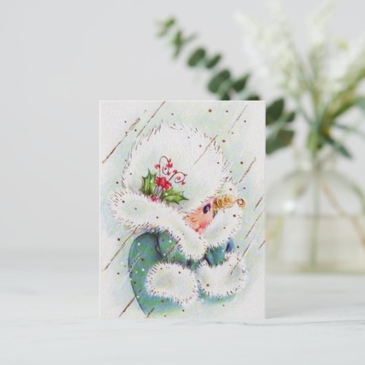 Retro vintage kerst dame briefkaart (Staand voorkant)