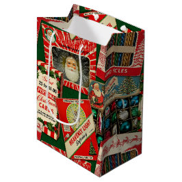 Retro Vintage Kerst Decoratie Collage Medium Cadeauzakje