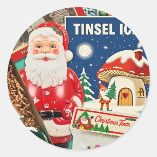 Retro Vintage Kerst Decoraties II Ronde Sticker