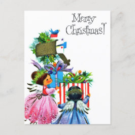 Retro vintage kerst engelen feestdagenkaart