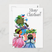 Retro vintage kerst engelen feestdagenkaart (Voorkant / Achterkant)