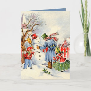 retro vintage kerst familie feestdagen kaart