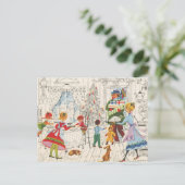 retro vintage kerst familie feestdagenkaart (Staand voorkant)