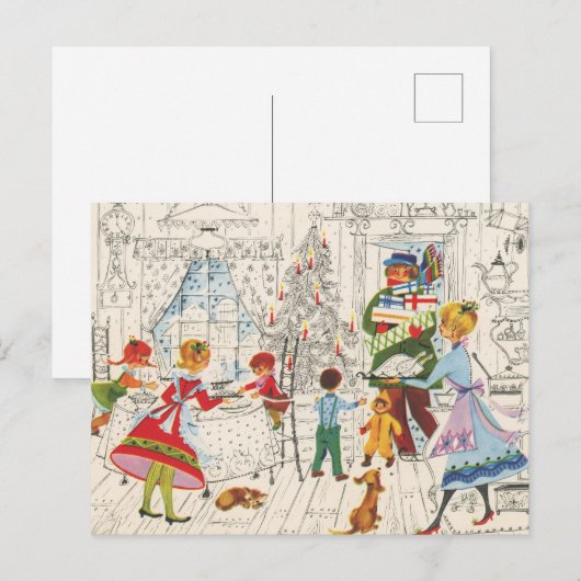 retro vintage kerst familie feestdagenkaart (Voorkant / Achterkant)