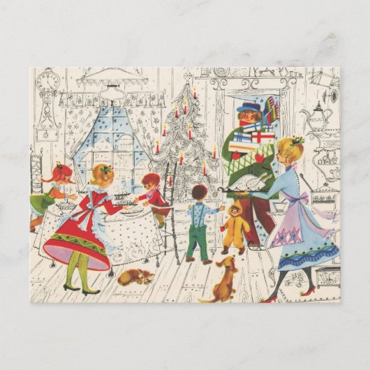 retro vintage kerst familie feestdagenkaart (Voorkant)