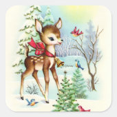 Retro vintage kerst feestdag hert vierkante sticker (Voorkant)