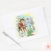 Retro vintage kerst feestdag hert vierkante sticker (Envelop)