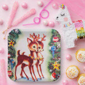 Retro vintage kerst feestdag papieren bordje (Feest)