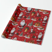 Retro Vintage Kerst Feestelijke Santas Cadeaupapier (Uitgerold)