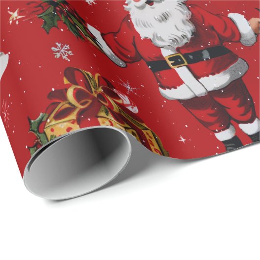Retro Vintage Kerst Feestelijke Santas Cadeaupapier (Rol Hoek)