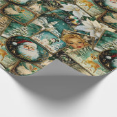 Retro Vintage Kerst: Groene Collage Cadeaupapier (Hoek)