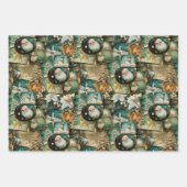 Retro Vintage Kerst: Groene Collage Inpakpapier Vel (Voorkant)