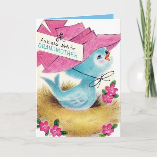 Retro vintage kerst Grootmoeder vogel Feestdagen Kaart (Voorkant)