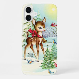 Retro vintage Kerst hert iPhone 16 Plus Hoesje