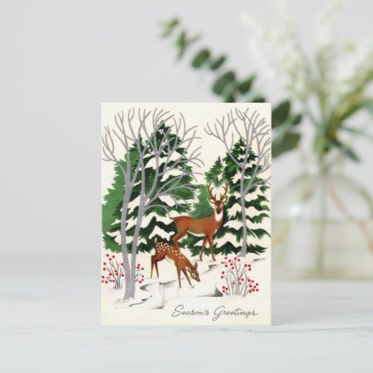 retro vintage kerst herten feestdagenkaart (Staand voorkant)