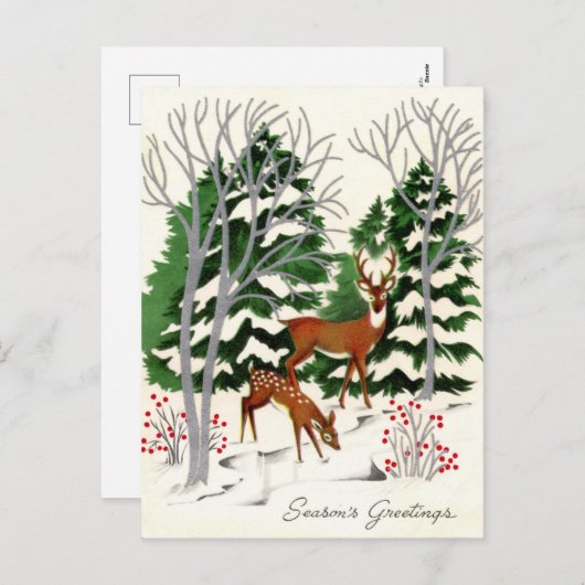 retro vintage kerst herten feestdagenkaart (Voorkant / Achterkant)