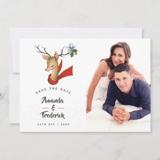 Retro Vintage Kerst Huwelijk Opslaan Datum Save The Date (Voorkant)